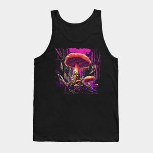 Mushrooms Invasion Over Neon Cyberpunk City Tank Top